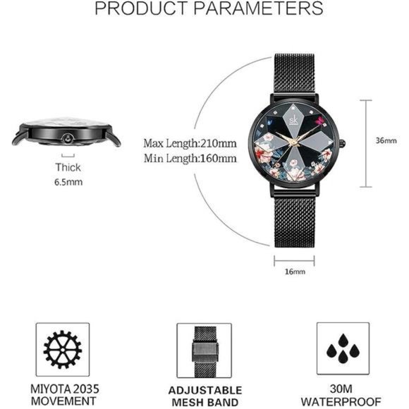 Ultra Thin Minimalist Starry Sky Flower Dial Women Watch with Stainless Steel - Picture 6 of 6